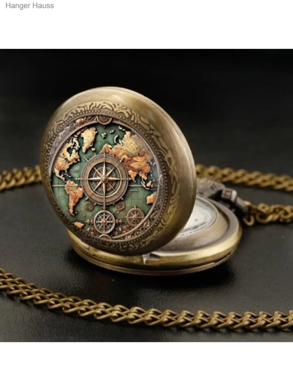 Vintage Graphic Glass Dome Pocket Watch with Chain